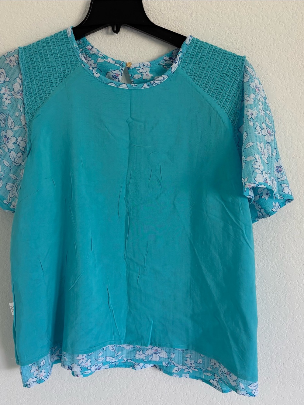 Draper James Flutter Sleeve Blouse XL Blue Floral Smocked Top Cottagecore Preppy - Picture 6 of 11